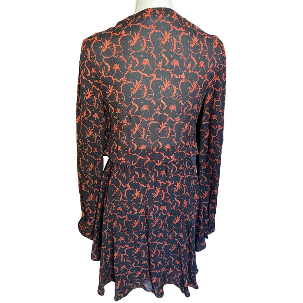 A.L.C. Womens V-Neck Floral Paisley Shirt Dress Long Sleeve Size 4 Black - Picture 2 of 8